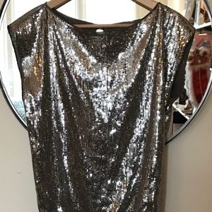 Alice + Olivia Women Silver Sequin Cap Sleeve Cocktail Shirts size S Excellent